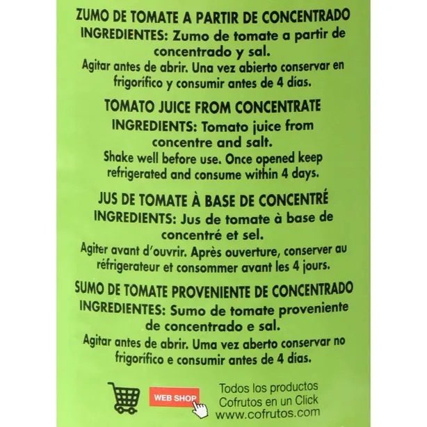 Jus de Tomate 100% Bouteille 1L