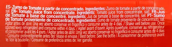Zumo de Tomate 100 % Botellín 200ML