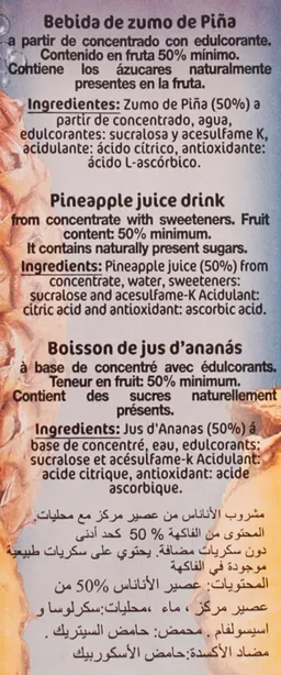 Bebida zumo de Piña
