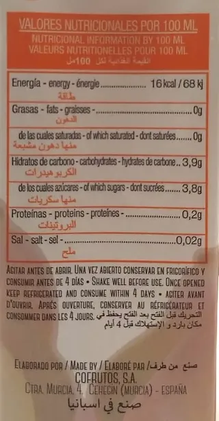Bebida de zumo de Mango sin azúcares añadidos